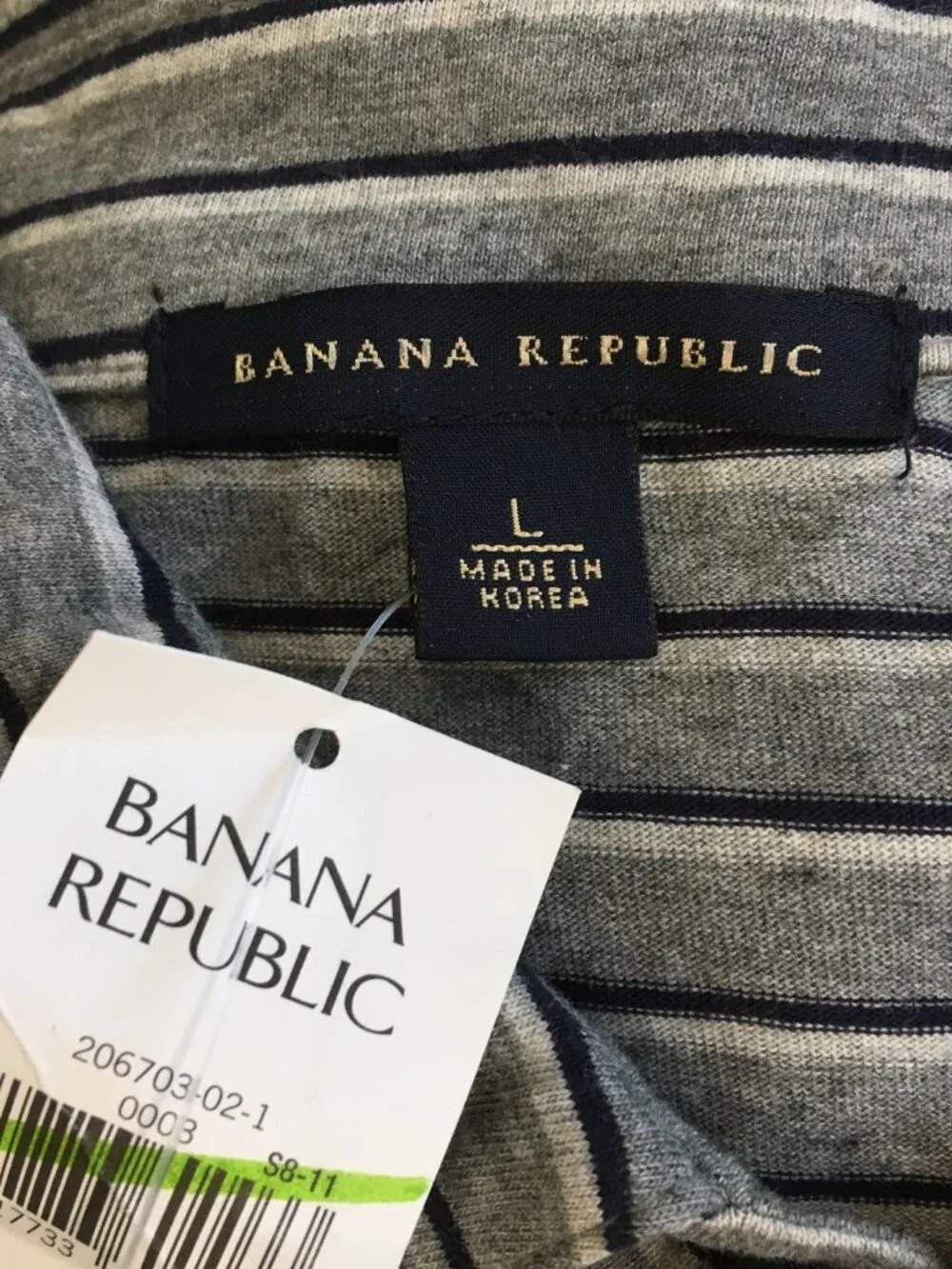 NWT BANANA REPUBLIC Navy Gray Striped Collared Long Sleeve Shirt